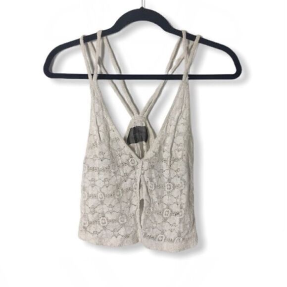 Reformation White Crochet Cropped Tank Top Women’s Size Small Keyhole Front Doub - Picture 2 of 3